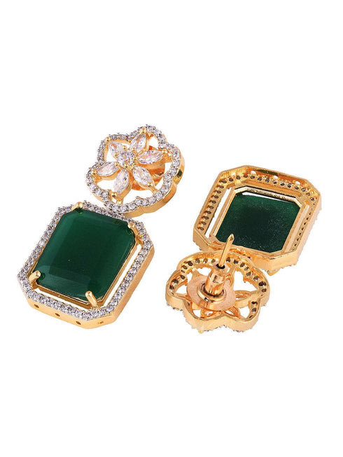 Gold Plated Green Square Drop Earrings