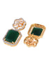Gold Plated Green Square Drop Earrings