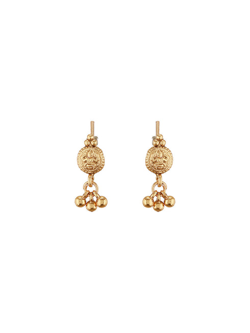 Gold Plated Gold Beads Delicate Temple Goddess Lakshmi Pendant Minimal Jewellery Set