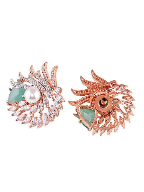 Sea Green Floral Rose GoldPlated Studs Earrings