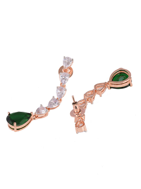Rose Gold Toned Emerald Green AD Studded Designer Pendant Jewellery Set