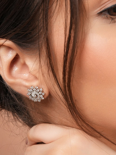 925 Sterling Silver Cubic Zirconia Flora Circle Studds Earrings
