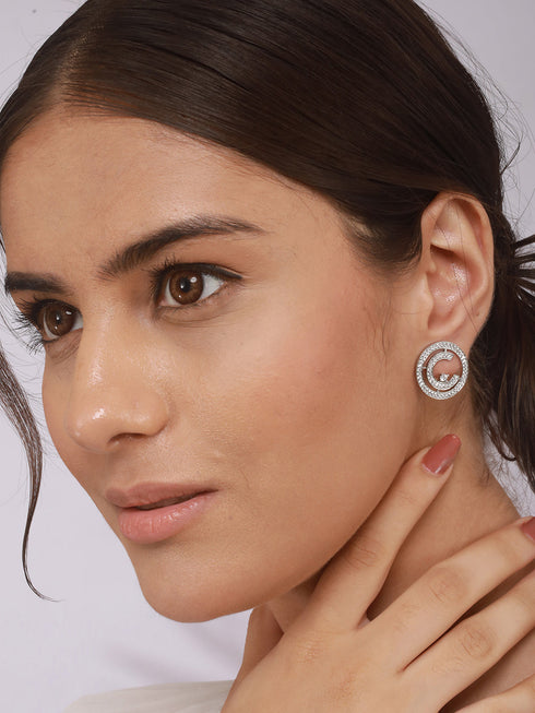 925 Sterling Silver Cubic Zirconia Concentric Circle Studds Earring