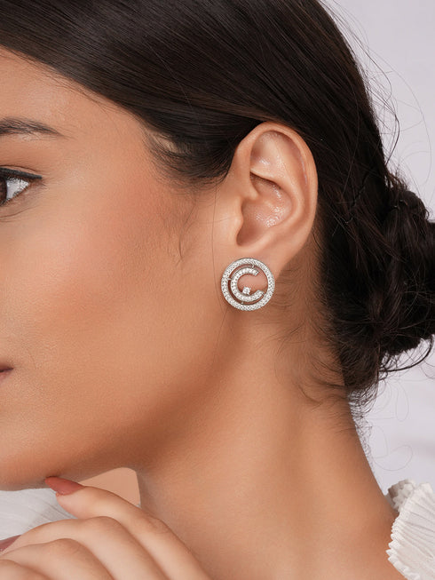 925 Sterling Silver Cubic Zirconia Concentric Circle Studds Earring
