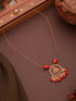 Gold Plated Coral Beaded Temple Lakshmiji Minimal Invisible Necklace & Chain