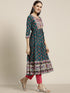 Women's Teal & Beige Floral Printed Anarkali Kurta