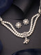White Rhodium Cubic Zirconia 2 Layered Pearl Beaded Statement Necklace Jewellery Set