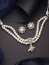 White Rhodium Cubic Zirconia 2 Layered Pearl Beaded Statement Necklace Jewellery Set