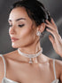 White Rhodium Cubic Zirconia 2 Layered Pearl Beaded Statement Necklace Jewellery Set