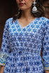 Floral Printed V-Neck Three-Quarter Sleeves Pure Cotton Ethnic Dress