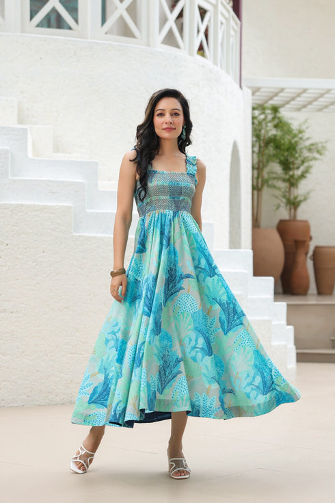 Printed Fit and Flared Ethnic Dresses