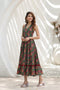 Women Green & Maroon Floral Printed Cotton A Line Ethnic Dresses