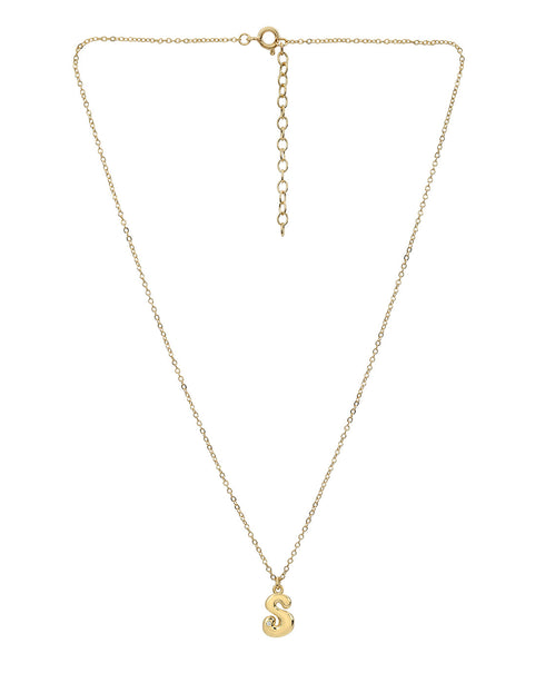 18kt Gold Plated CZ Bubble Letter S Pendant and Chain