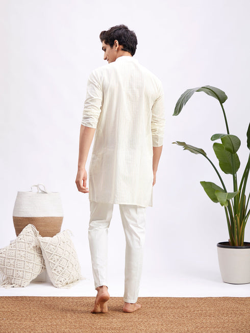 Men's White Jacquard Cotton Kurta Pyjama Set