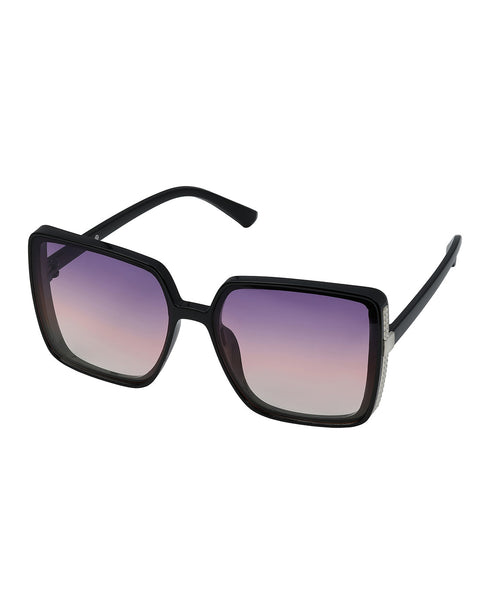 Women Black & Silver Toned UV Protected Gradient Lens Oversized Sunglasses