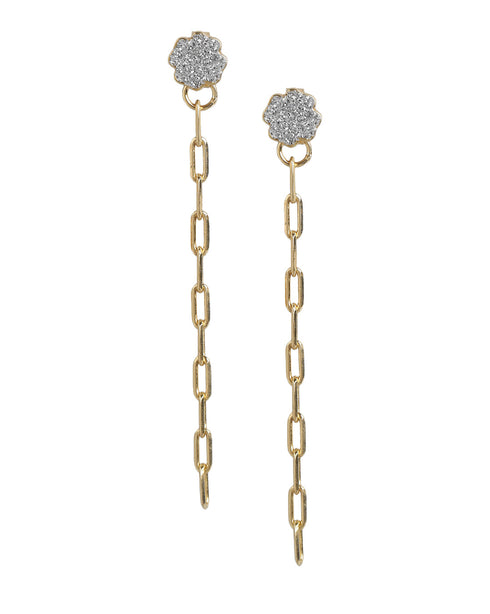 925 Sterling Silver 18kt Gold Plated CZ Dangling Chain Stud Earring
