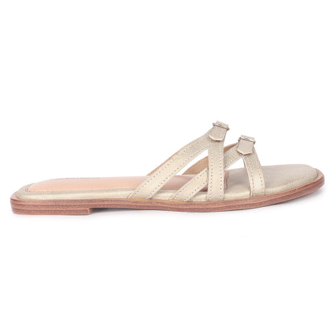 Women's Flat Slide Sandal with Criss-Cross Straps & Buckles