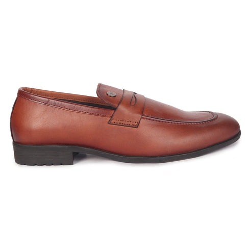 Men's Classic Smooth Leather Penny Loafers with TPR Sole