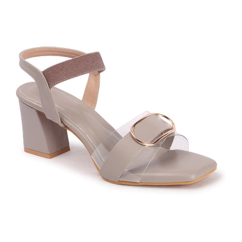 Women's Buckle Detail Square Toe Block Heel Sandals
