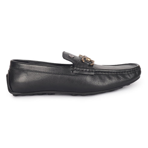 Men's Premium Leather Slip-On Loafers with Metal Buckle