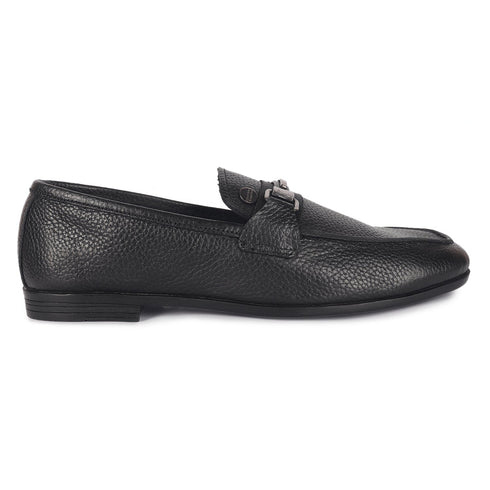 Men's Slip-Ons Textured Leather Loafers with Webbed Strap