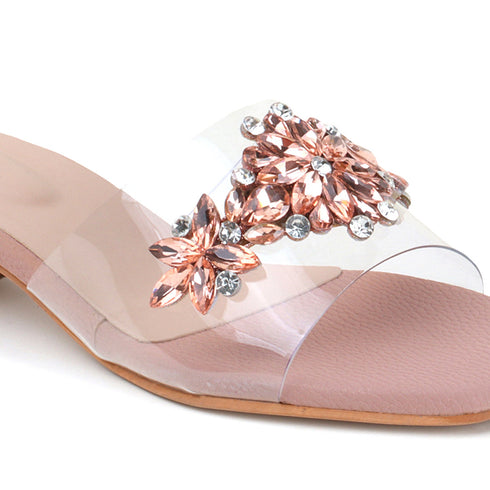 Women Embellished Block Heels Transparent Sandals