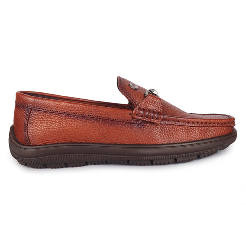 Men's Textured Leather Loafers with Cushioned EVA Comfort Sole