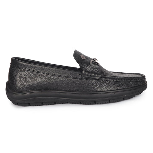 Men's Textured Leather Loafers with Cushioned EVA Comfort Sole