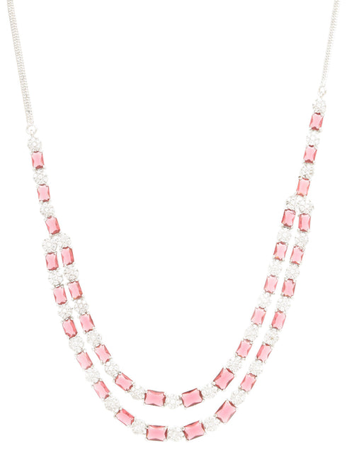 White Rhodium Plated Red AD studded Double layered Designer Jewellery Set