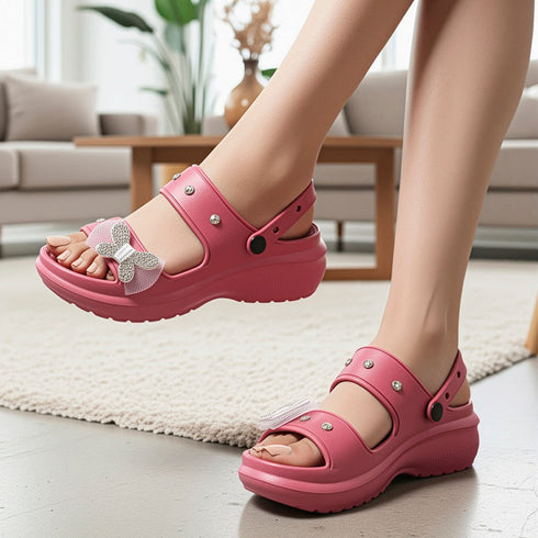 Women's Embellished Bow Slingback Waterproof Sandals
