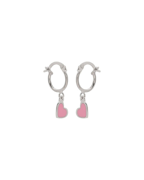 925 Sterling Silver Rhodium Plated Dangling Heart Enamel Hoop Earring