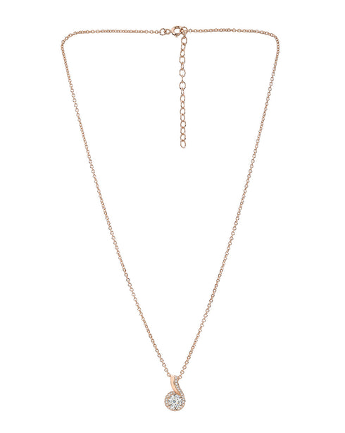 18KT Rose Gold Plated CZ Solitaire Swirl Pendant with Chain