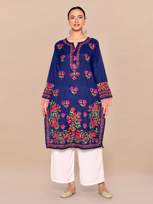 Komal x HOK Falak Kashmiri Long Kurta- Navy Blue