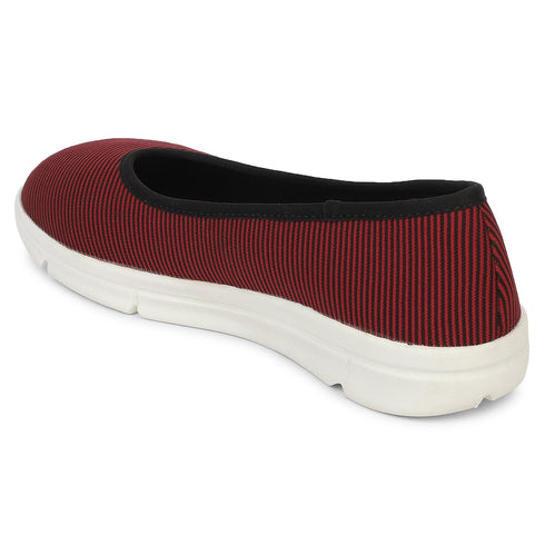 Women's Blue Striped Knit Comfort Ballet Flats