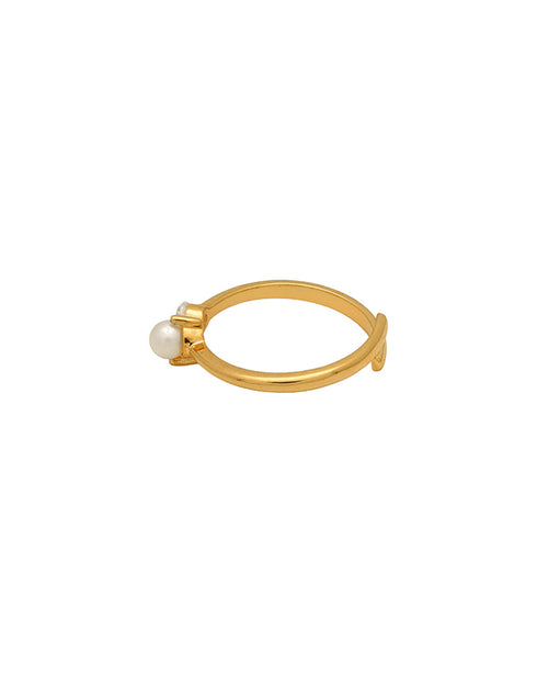 Gold Plated Solitaire with Pearl Adjustable Ring