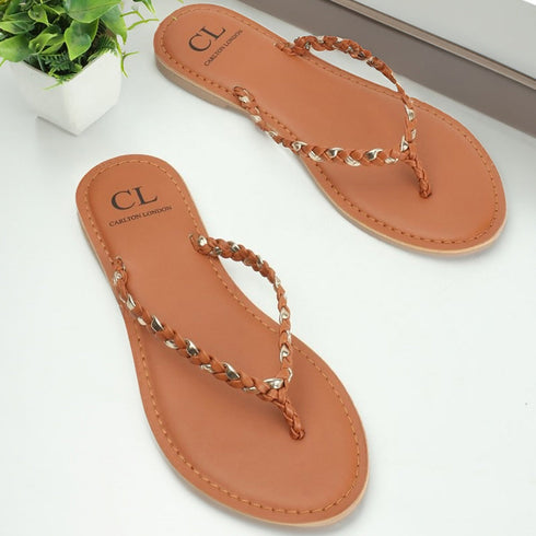 Women's Braided Detail Open Toe Flats