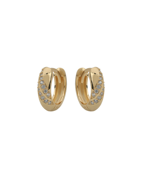 18kt Gold Plated CZ Criss Cross Mini Hoop Earrings