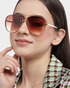 Women Gold Toned UV Protected Sunglasses & 18kt Rose Gold Plated CZ Heart Chain Set
