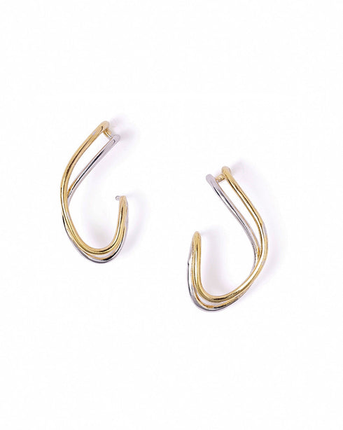 18kt Gold & Rhodium Plated Contemporary Ear Lobe Cuff Earring