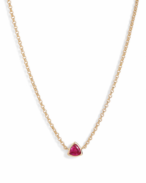 18kt Gold Plated Ruby Studded Trillion Solitaire Pendant Necklace