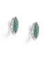 Rhodium Plated Emerald CZ Studded Huggie Hoop Earring