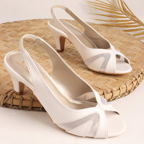 Women's Slingback Peep Toe Kitten Heel Sandal with Mesh Detail