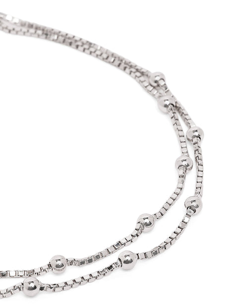 Rhodium Plated Double Chain and Metal Ball Wraparound Bracelet