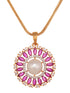 Women Pink & White Gold Plated AD & Pearl Studded Jewellery Set