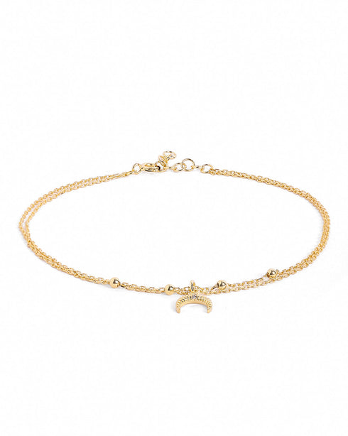 18kt Gold Plated CZ Moon Charm Layered Anklet