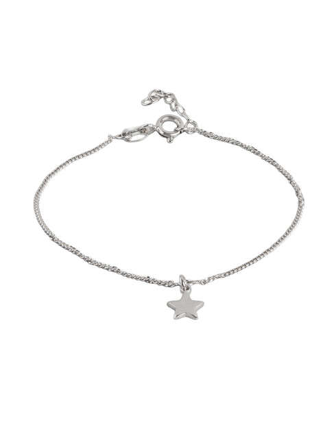 925 Sterling Silver Rhodium Plated Dangling Star Charm Bracelet