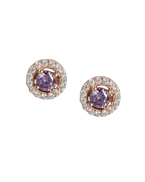 925 Sterling Silver 18kt Rose Gold Plated CZ Circular Mini Stud Earring