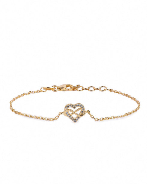 18kt Gold Plated CZ Infinity Heart Charm Adjustable Bracelet