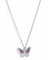 Rhodium Plated Amethyst CZ Studded Butterfly Pendant and Chain Necklace
