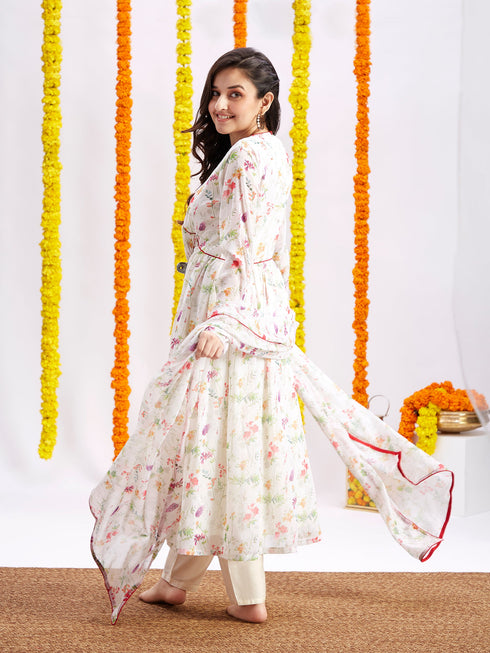 Women's Printed Georgette Anarkali Kurta Set With Dupatta